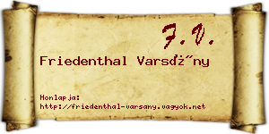 Friedenthal Varsány névjegykártya